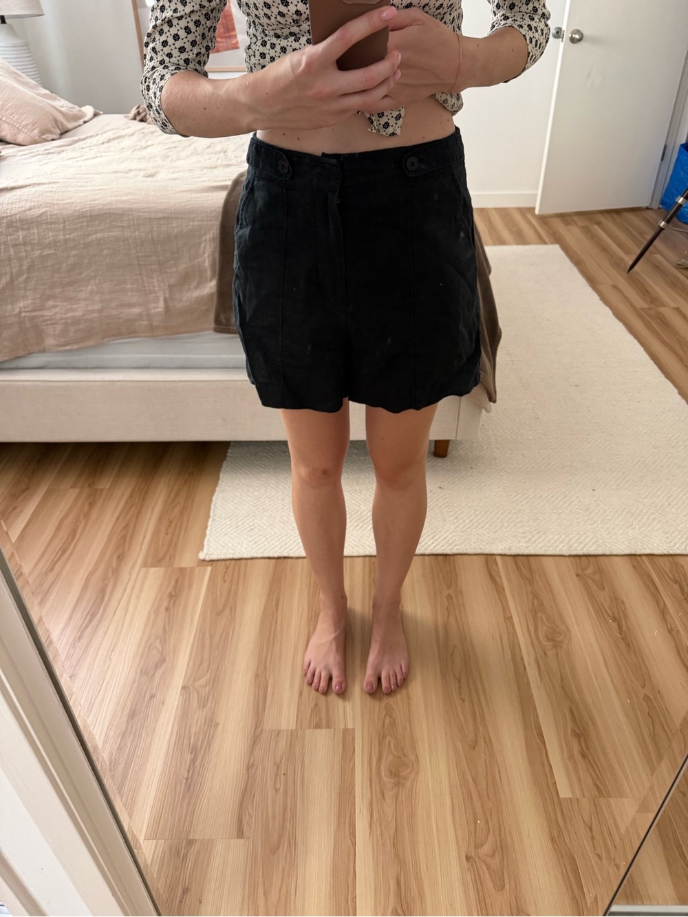 Madewell Black High-Rise Linen-Blend Bermuda Shorts